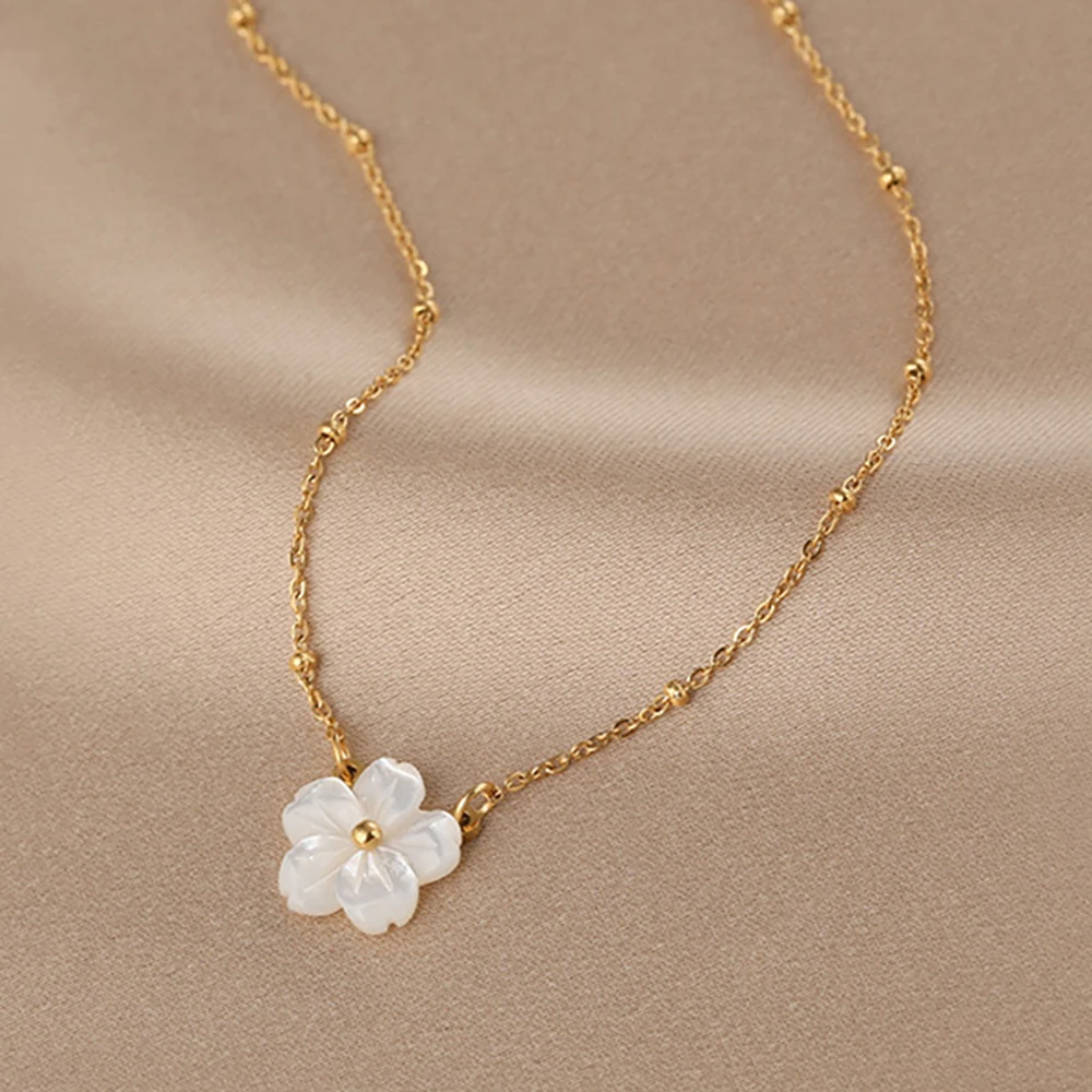 ファッションホワイトシェル桜ペンダントネックレスヴィンテージ 