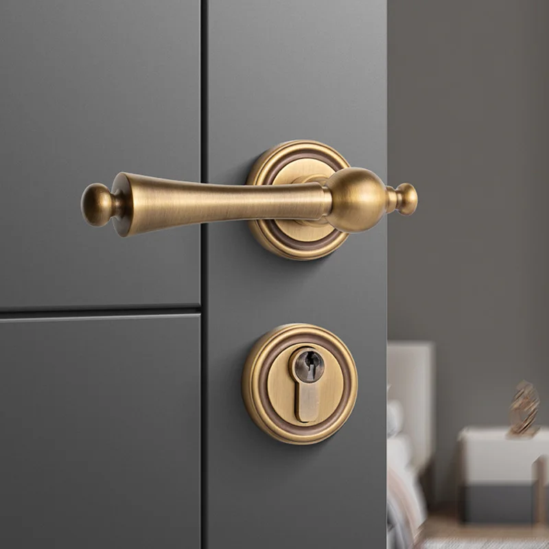 Brass Interior Lever Locks Antique/Black Bedroom Door Handle Lock Mute Mechanical Locks Simple Shaped Door Hardware