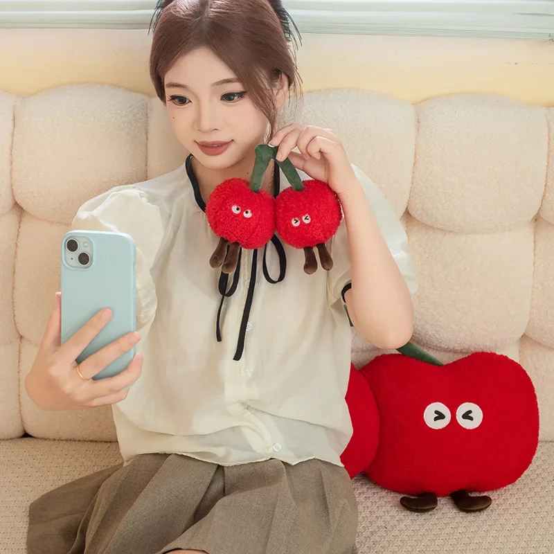 Squishy 레드 체리 플러시 장난감 베개 부드러운 과일 체리 인형 귀여운 Huggable 베개 어린이 크리스마스 생일 선물