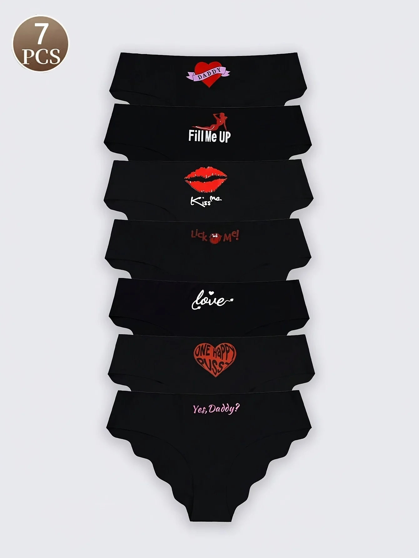 7 adet siyah kadın külotları moda kalp harfli V şeklinde spor ve fitness üçgen külot orta bel kızlar için nefes alabilen iç çamaşırı