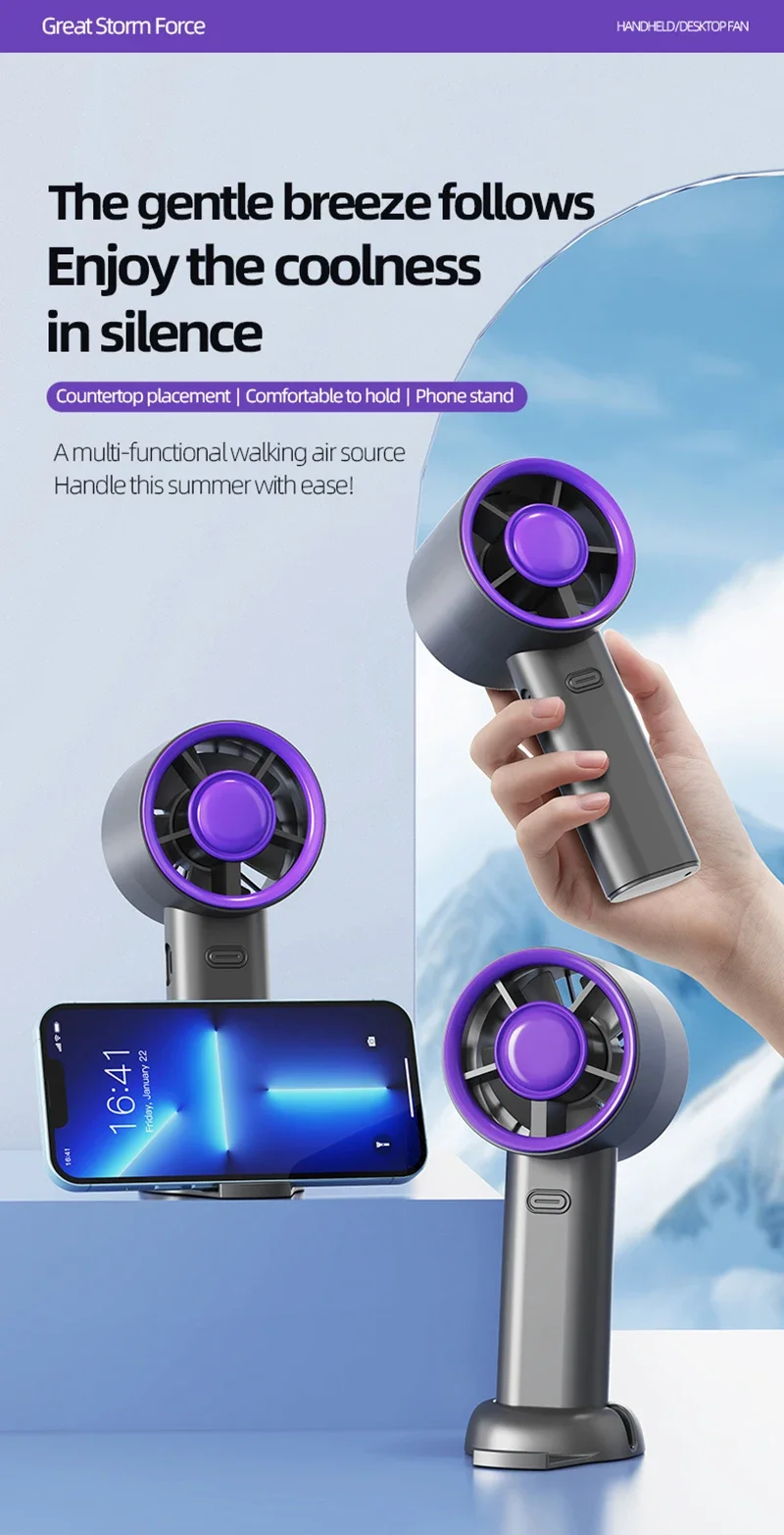 Description Picture 2 of itemSilent High-Speed Air Cooling USB Mini Handheld Fan Strong Breeze Fast Charging Portable Fan Personal For Travel Outdoor 2025