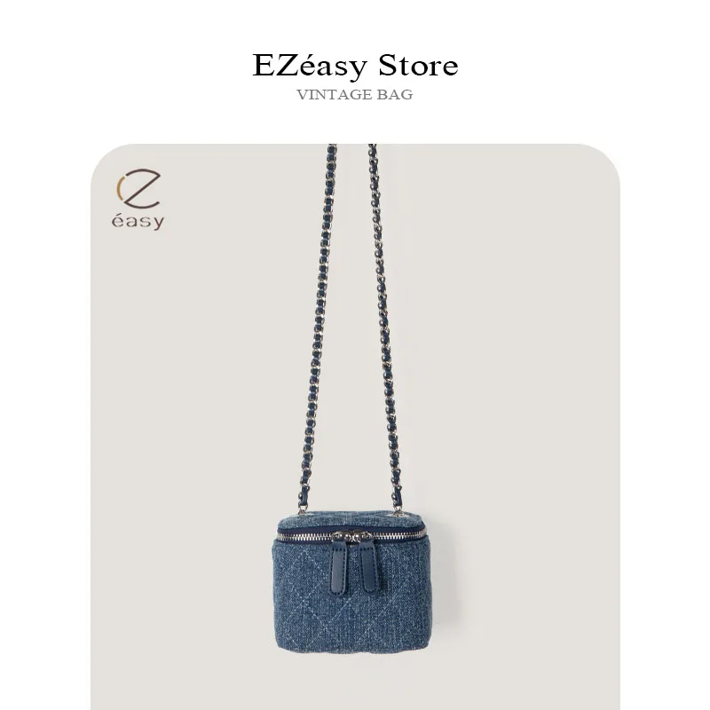 EZeasy Light Luxury Niche Designer Bags for Women Denim Diamond Lattice Bag Box Bag Mini Chain Bag Messenger Bags Crossbody Bag