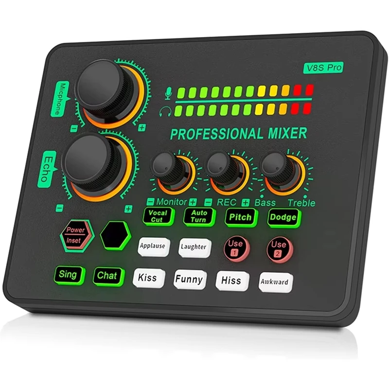 A39Q-New V8S PRO Changing Sound Card Live Cards Computer PC Mixing Console Professional Studio Recording Kit Podcast Voice