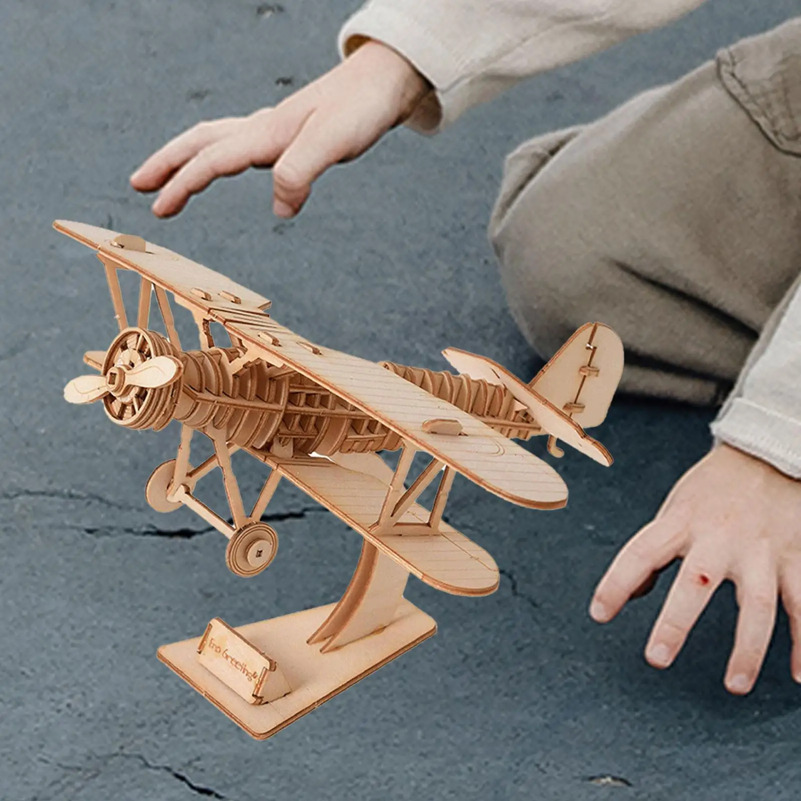 3D Wooden Puzzle Biplane Model Learning Toy Cute Plane Mechanical Model Kits for Indoor Bathroom Dining Room Living Room Kitchen