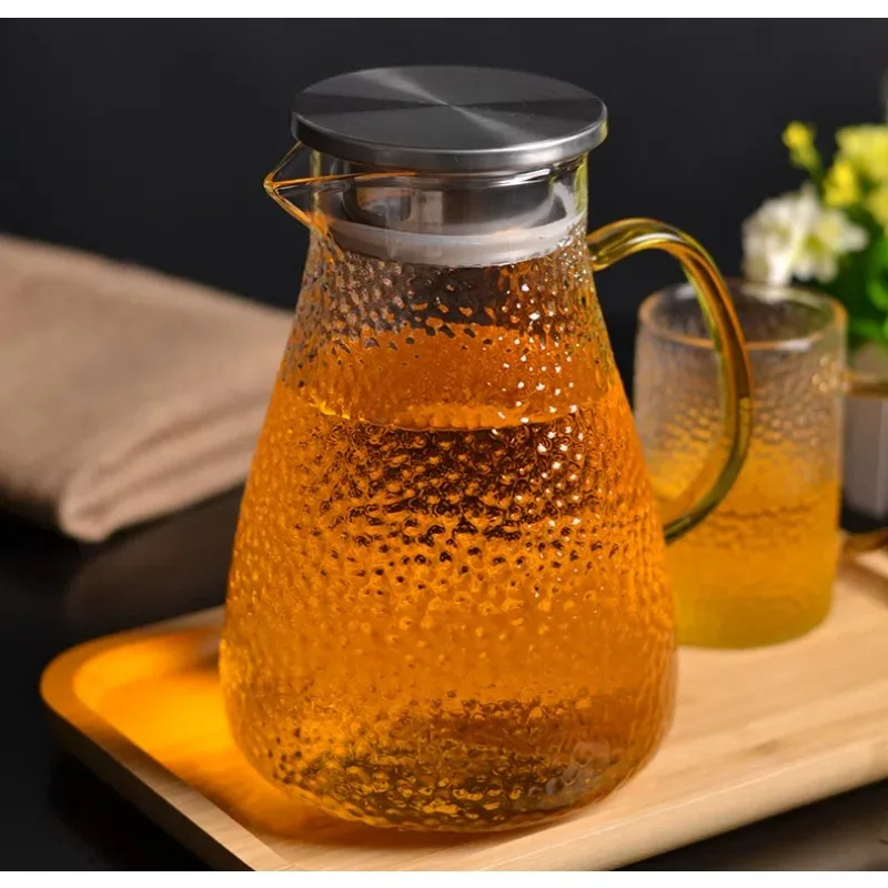 1.8L Cold Glass Water Jug Transparent Heat Resistant Water Pot With Handle Large Capacity Refrigerator Water Kettle Pitcher
