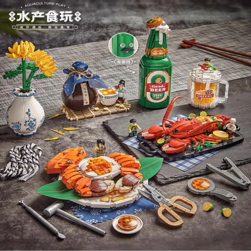 

LOZ Mini Street Blocks Kids Building Bricks Toys Chinese Food Hairy Crabs Lobster Puzzle Home Decor Christmas Gifts 1945 1946