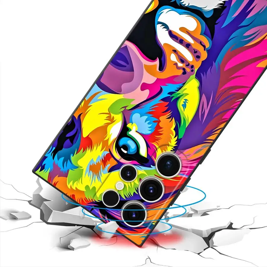 Black Soft Shell Case with Colorful Anime Lion Design