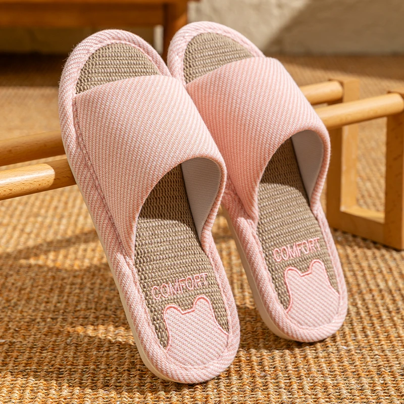 Indoor Light Linen Slippers Women Spring Autumn Fashion Mix Color Breathable Linen Slippers Woman Non Slip Home Slides Ladies