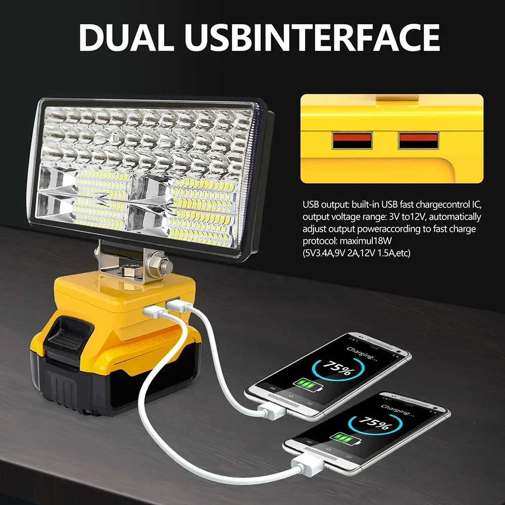 8 Inch Car LED Work Light Flashlight Electric Torch Spotlight For Dewalt DCB206 DCB606 18V 20V 60V Li-ion Battery USB Power Bank Led Flashlight Led Lights Led Work Light Work Light