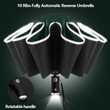  Xiaomi Fully Automatic Umbrella With LED Light 10 Ribs Windproof Reflective Stripe Reverse UV Folding Umbrella For Women and Men 