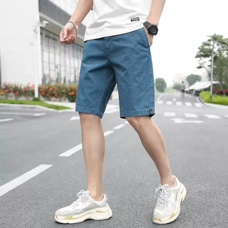 American Trendy Casual Loose Straight Shorts Men's Elastic Waist Drawstring Patchwork Pockets Straight Beach Cool Sport Shorts