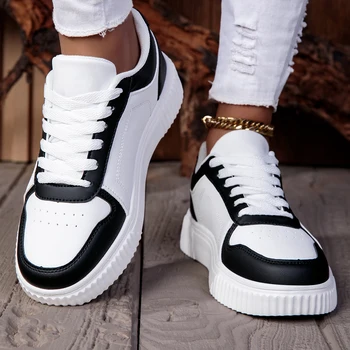 ZERJER Unisex Sneakers, New Arrival Large Size Classic Retro Men's Sports Skate Shoes, White Thick-Soled Tennis Shoes, Solid Col 1