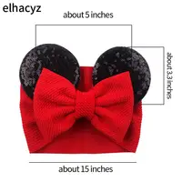 2026 Bandeaux pour bébé à oreilles de Mickey de dessin animé, avec nœud à paillettes de 5 pouces, Turban pour bébé, Accessoires de cheveux DIY pour Festival, Cosplay, Fête de Noël 3