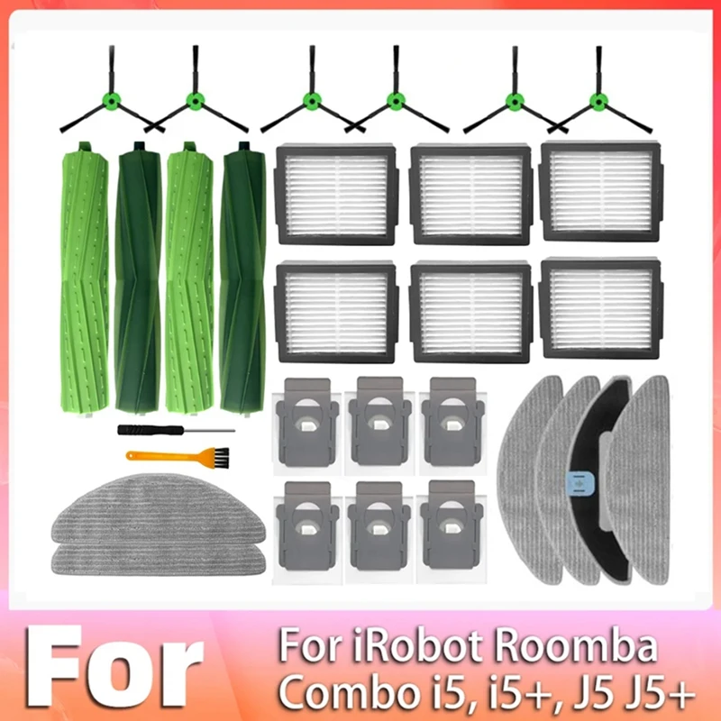 

30PCS For Irobot Roomba Combo J5, J5+ Plus, I5, I5+ Plus Replacement Spare Parts Roller Side Brush Hepa Filter Dust Bag Mop