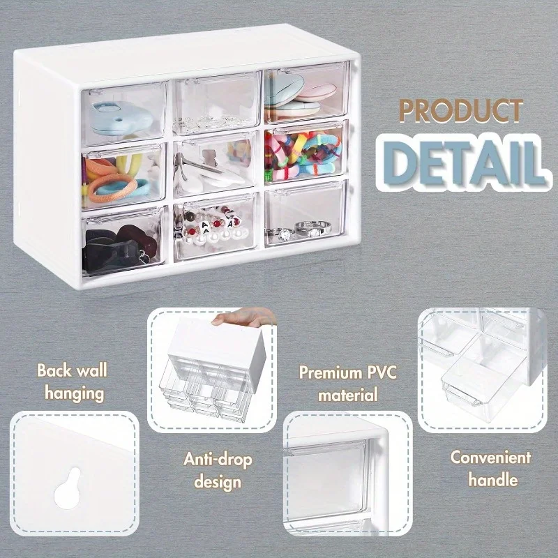Small Organizer with Drawers Plastic Desktop Storage Box with 9 Drawers Desk Craft Organizer for Office Home Room Jewelry