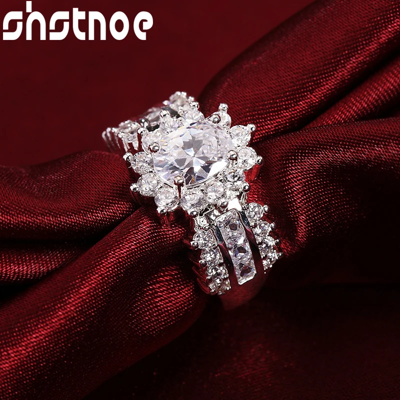 

SHSTONE 925 Sterling Silver AAA Zircon Sunflower Ring For Women Engagement Wedding Charm Fashion Party Jewelry Birthday Gift