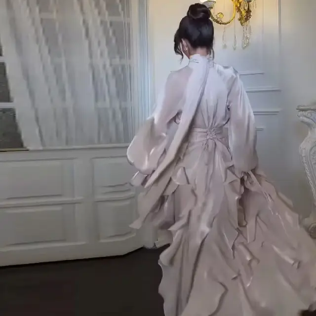 Elegant Fairy Dress Irregular Slim Fit Strap Temperament Long Sleeved Waist Cinching Evening Gown Chic Designed Women's Dress 1