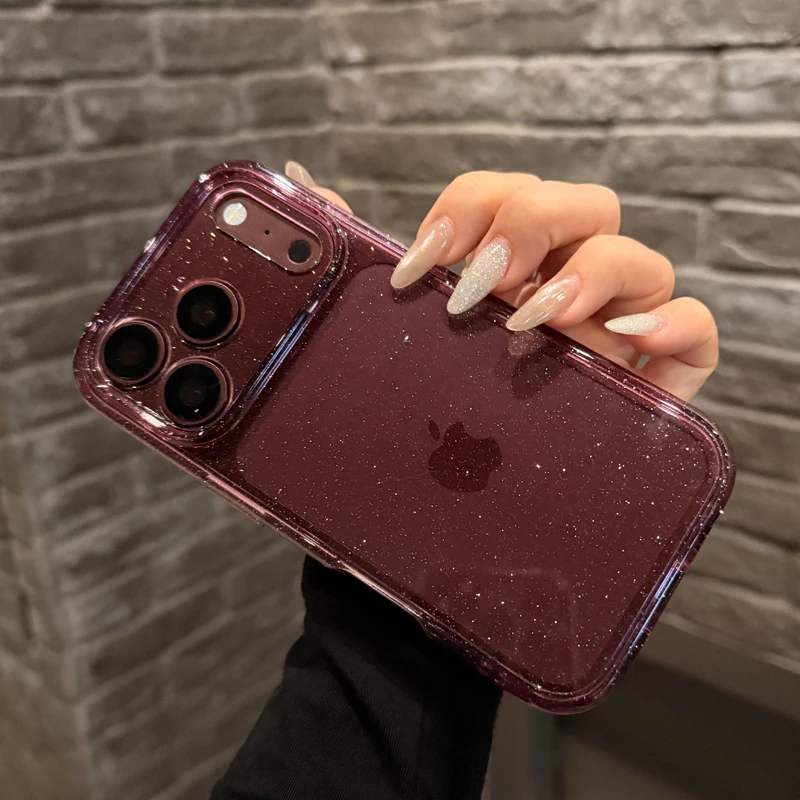 Luxury Bling Glitter Clear Shockproof Armor Case with Transparent Lens Protection and Hard Back Cover