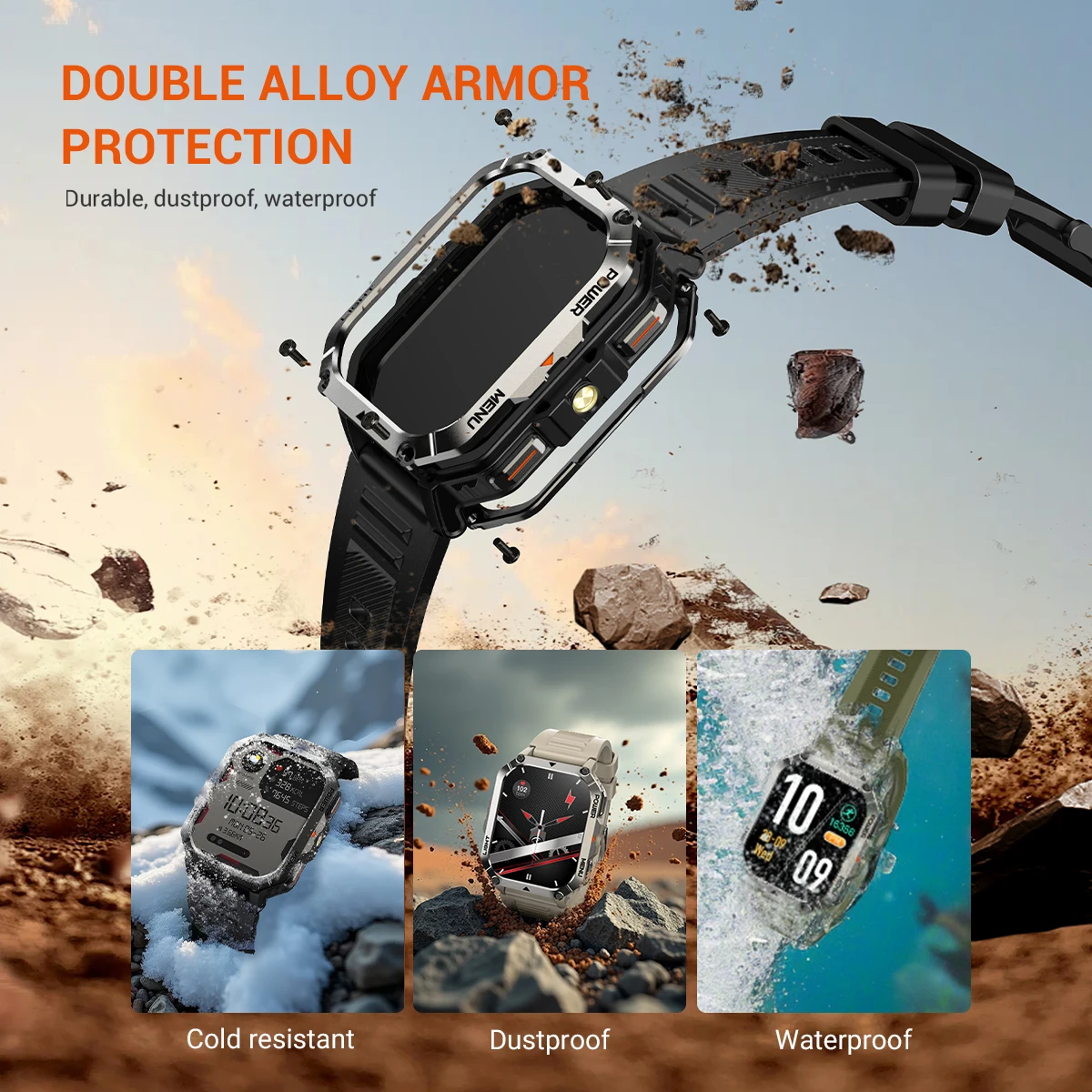 Blackview 2025 New  Waterproof Rugged Smart Watch W70 Pro 900mAh Rugged Smart Watch for Outdoor With Emergency Lighting, Compass 3
