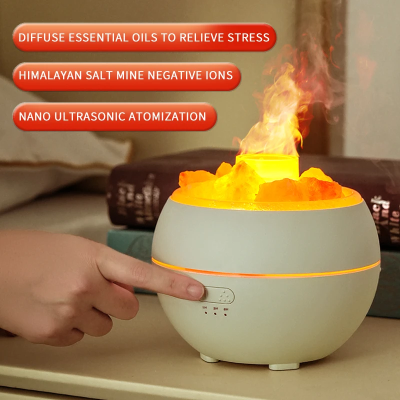 소금 돌 불꽃 가습기 아로마 디퓨저 에센셜 오일 USB 데스크탑 크리 에이 티브 미니 야간 조명 Humidificador 디퓨저