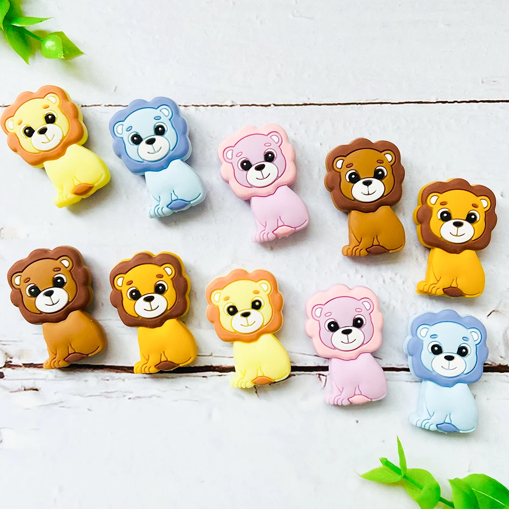 10pc Silicone Teether Beads Lion Baby Toy DIY Pacifier Chain Necklaces Pendant Bite Chew Bite Chew Rodent For Teething Kids Toys best Baby Teething Items