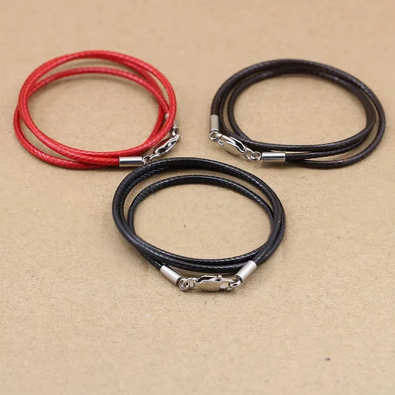 Black Braid Wax Cord Leather Rope Steel Clasp String Chain for DIY Pendant  Necklace Jewelry Making