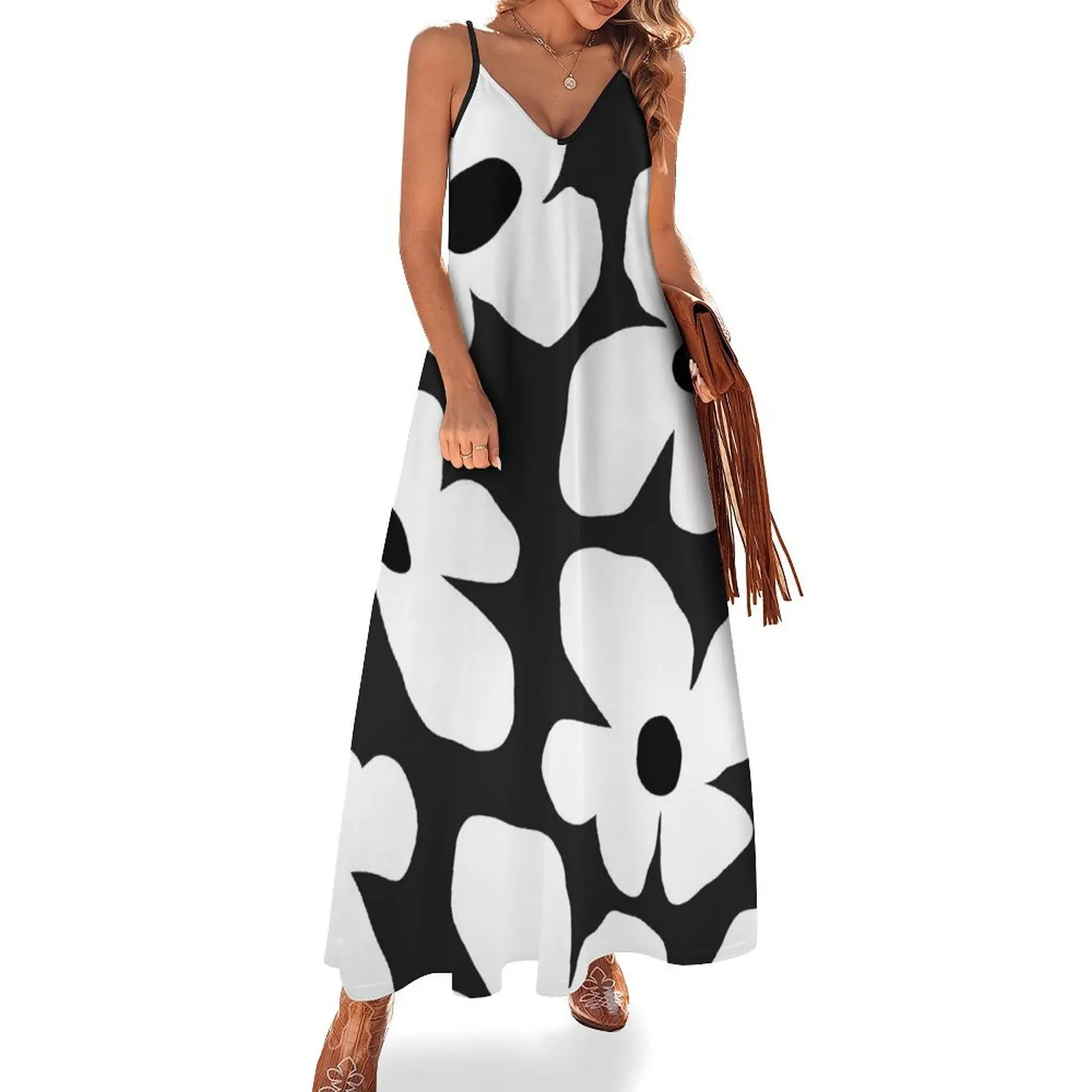 quirky black and white flowers Sleeveless Dress Casual dresses ceremony dresses