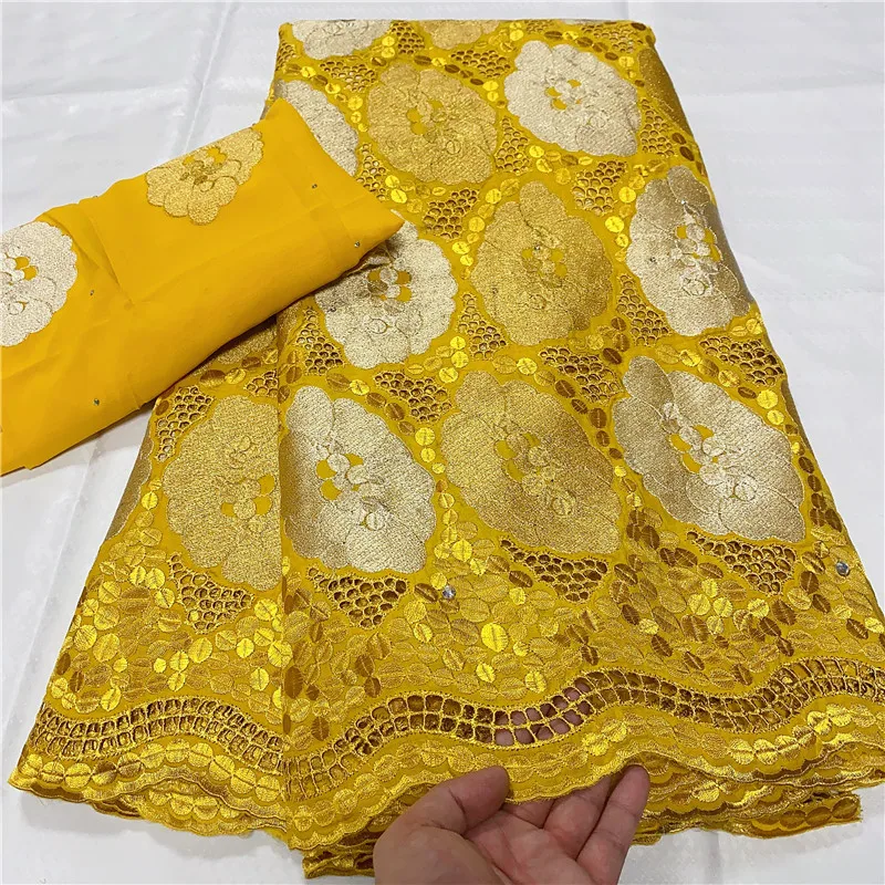 

5+2 Yard Swiss Fabric Latest Heavy Beaded Embroidery African 100% Cotton Voile Lace Popular Dubai Style For wedding Party 3L0531