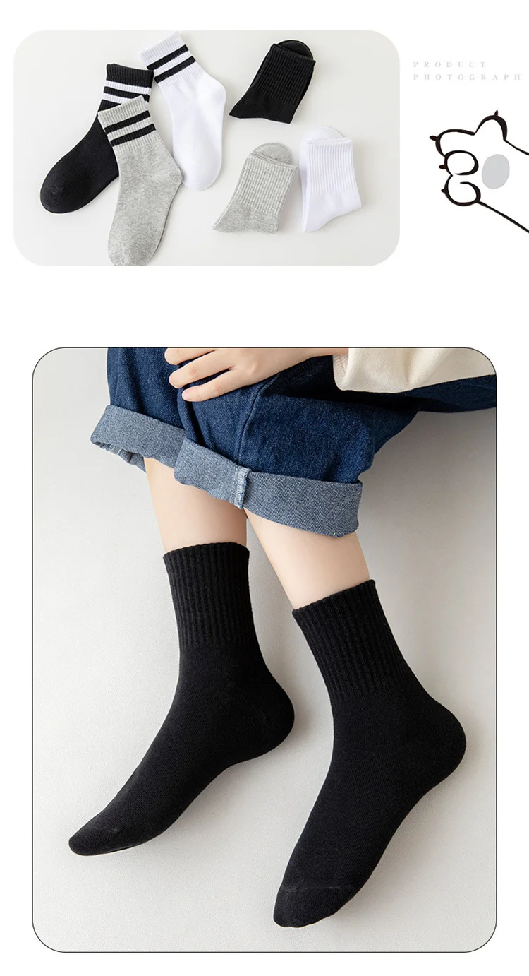 Lawadka 5 Paare/satz Jungen Mädchen Socken Für Kinder Weiß Schwarz Grau Baumwolle kinder Socken Student Sport Herbst Neue Socke 2 bis 11 jahre – Detail 8
