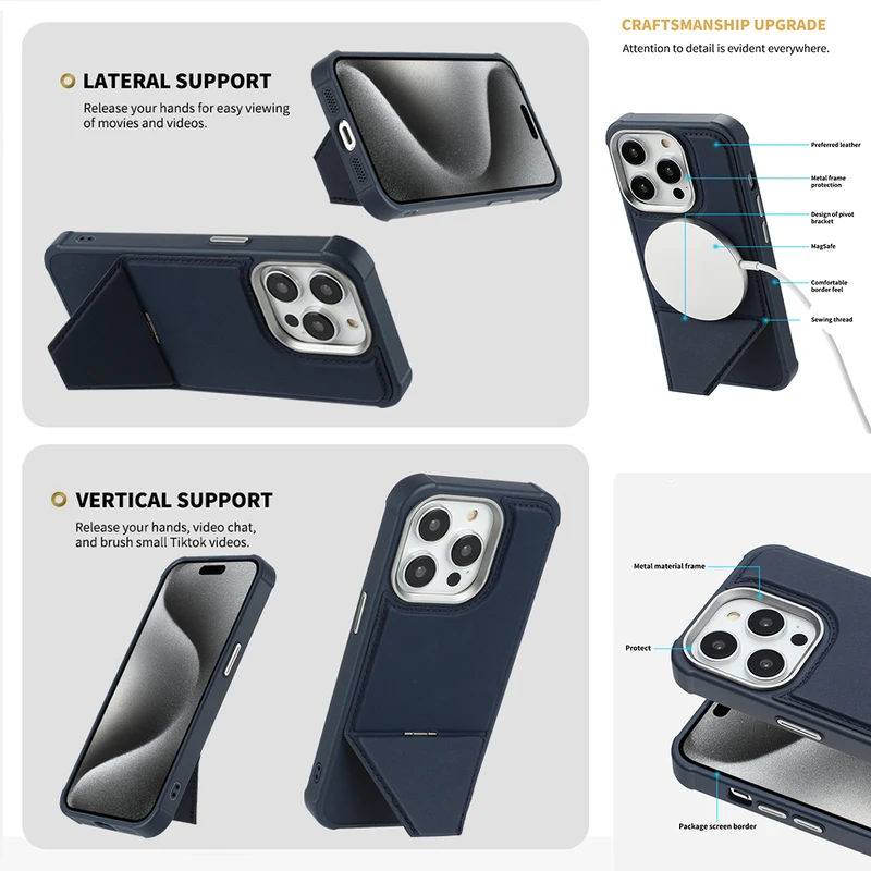 Custodia di ricarica magnetica per iPhone 17 16 15 14 13 Pro Max 16e 16 15 Plus, custodia antiurto con supporto, custodia elegante e di lusso_voghion.com