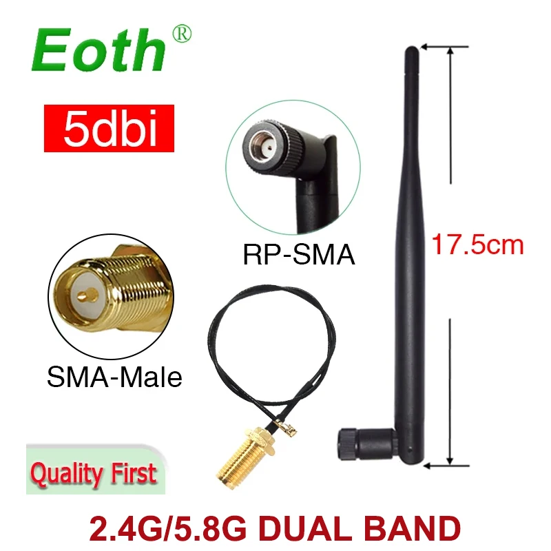 

Двухдиапазонная Антенна EOTH 10P 2,4g 5,8G 5dbi sma female wlan Wi-Fi IPX ipex 1 SMA «папа», Удлинительный кабель, антенна модуля iot