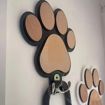 Gancio da parete in legno con impronta di zampa per guinzaglio, 2 pezzi, per collari e cappotti, con design a zampa, regalo per amanti dei cani, organizer per animali domestici