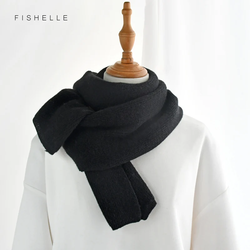 luxury cashmere knitted scarves solid color red gray black women or men winter scarf adults warm thick wool scarf kids children