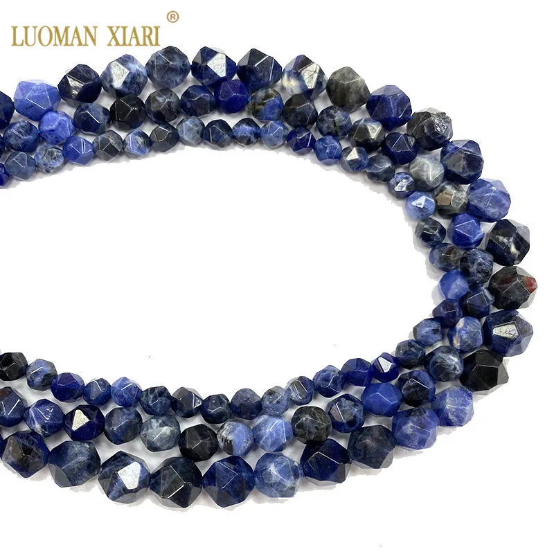 

Wholesale Natural Faceted Round Stone Blue Sodalite Spacer Beads For Jewelry Making DIY Women Bracelet Necklace Charms 15‘’