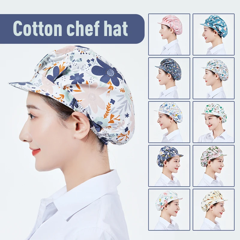 

Cotton Chef Hat Fwomen Kitchen Home Cooking Anti-fume Anti-hair Loss Sanitary Hat Food Catering BakerCook Hair Cap With Brim