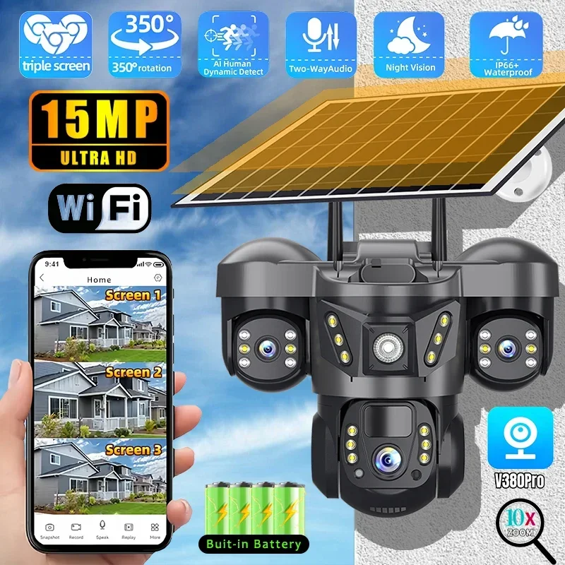 V380PRO caméra IP WIFI solaire sans fil CCTV caméra de Surveillance vidéo extérieure 360 moniteur 12MP HD Vision nocturne Protection de sécurité
