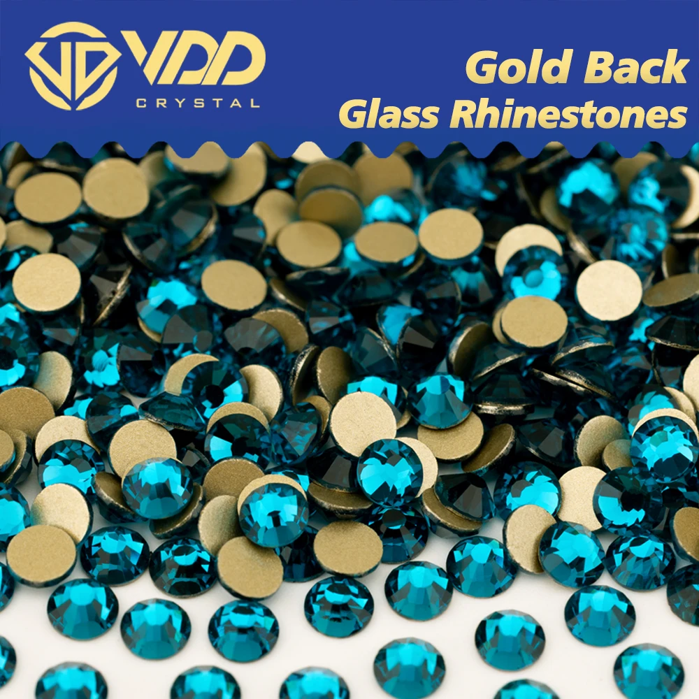 VDD 025 Indicolite Hochwertige SS4-SS20 Glas-Strasssteine, Kristallgold, flache Rückseite, Strasssteine, DIY-Nagelkunst, Basteldekorationen