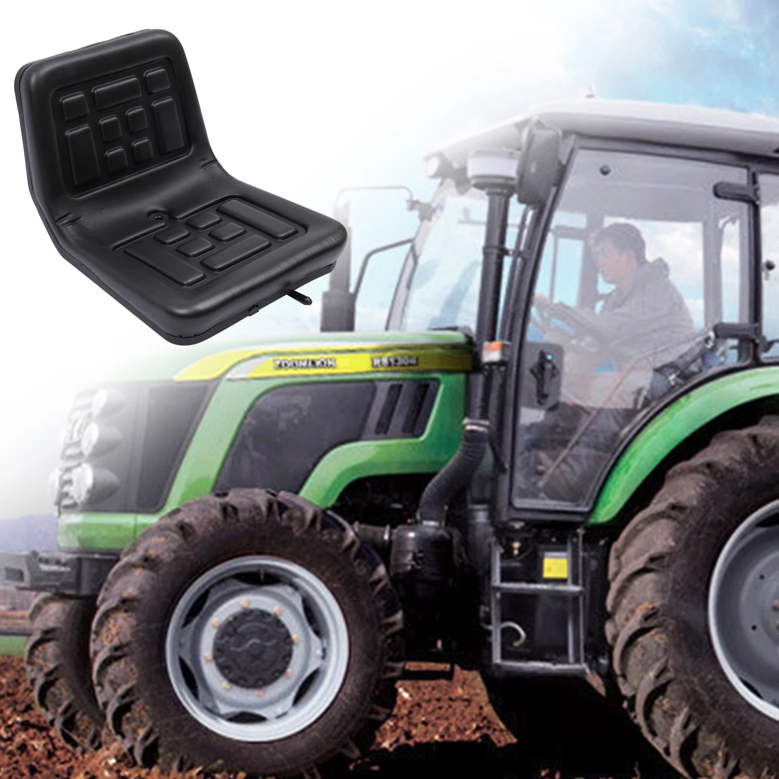 Universal Waterproof Seat Tractor Seat with A Drain Hole PU Material Horizontally Adjustable Black