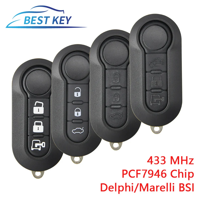 BEST KEY Remote Car Key For Fiat 500 500L Punto Florino Doblo Qubo Punto Evo Grande 433MHz Marelli / Delphi BSI System 3B