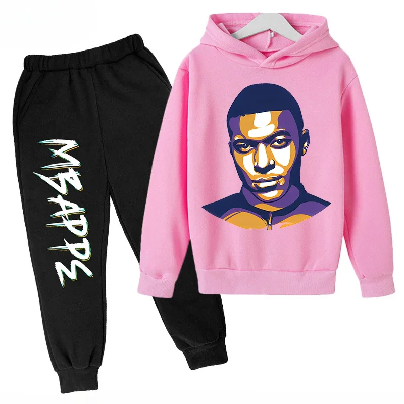 thumbnail image 1 of Ropa para niños Conjunto de sudadera con capucha para niños y pantalones de sudadera Conjunto deportivo de 2 piezas para niños y niñas Ropa estampada de Mbappé, 1 of 5