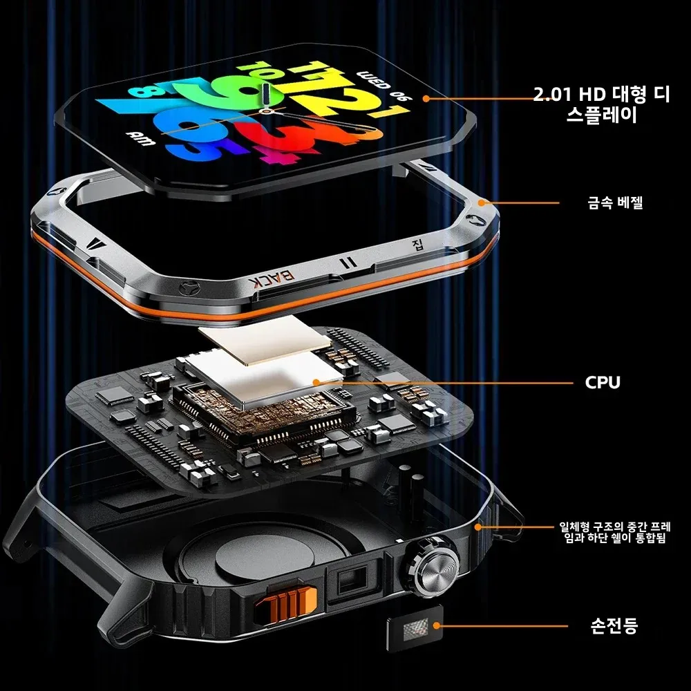 남성용 1000mAh 스마트워치 3ATM 방수 LED 라이트 BT 통화 스마트워치 피트니스 스포츠 시계 여성용 안드로이드 2026