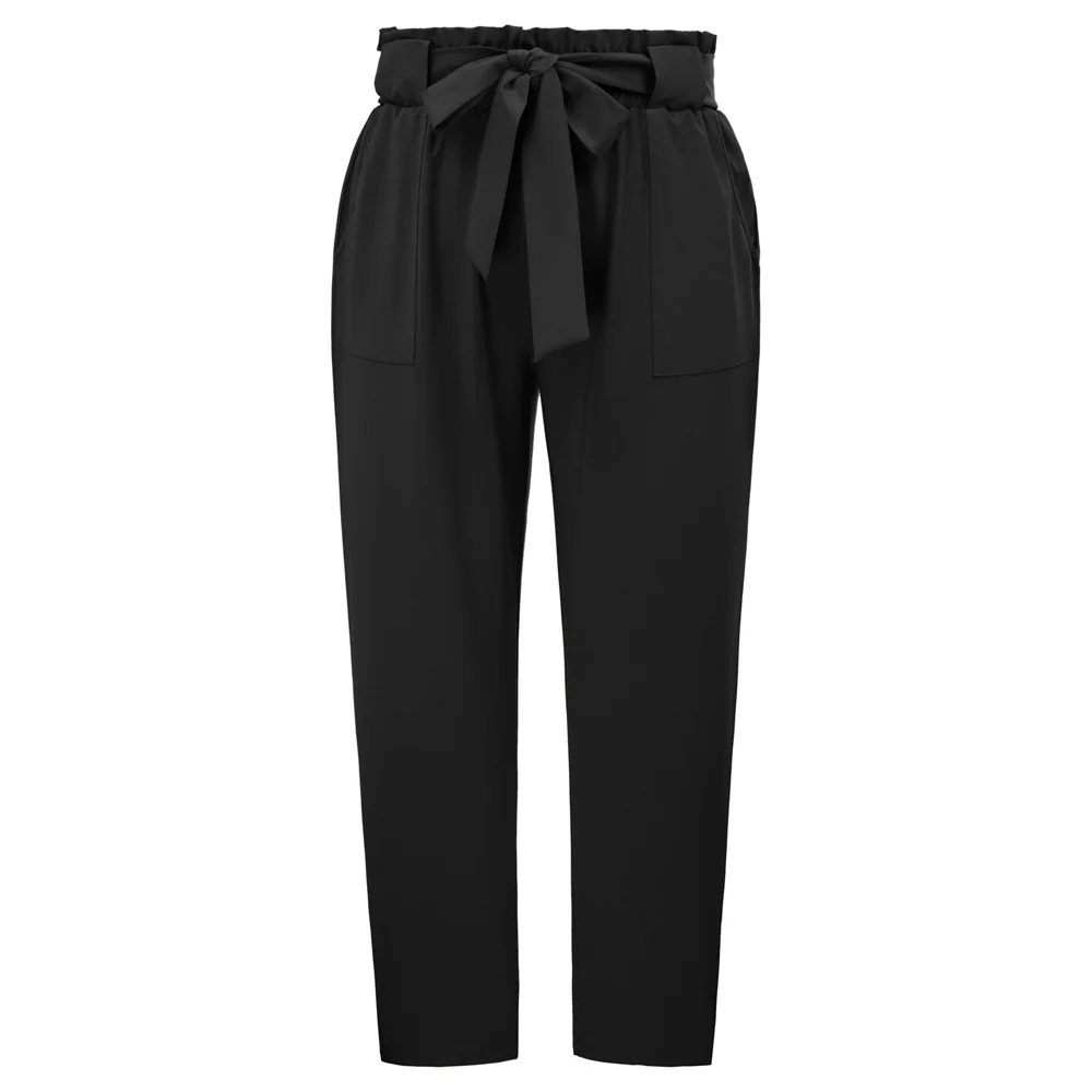 HN Women's Plus Size Casual Slim Fit Belt Decorated Elastic Waist Cropped Pants Office Lady Workwear Elegant Casual Fashion Pant