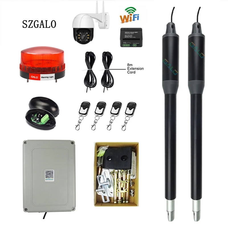 WiFi Controller AC220V Electric Linear Actuator 200kgs Engine Motor System Automatic Swing Gate Opener with Dual Thick Arms KIT