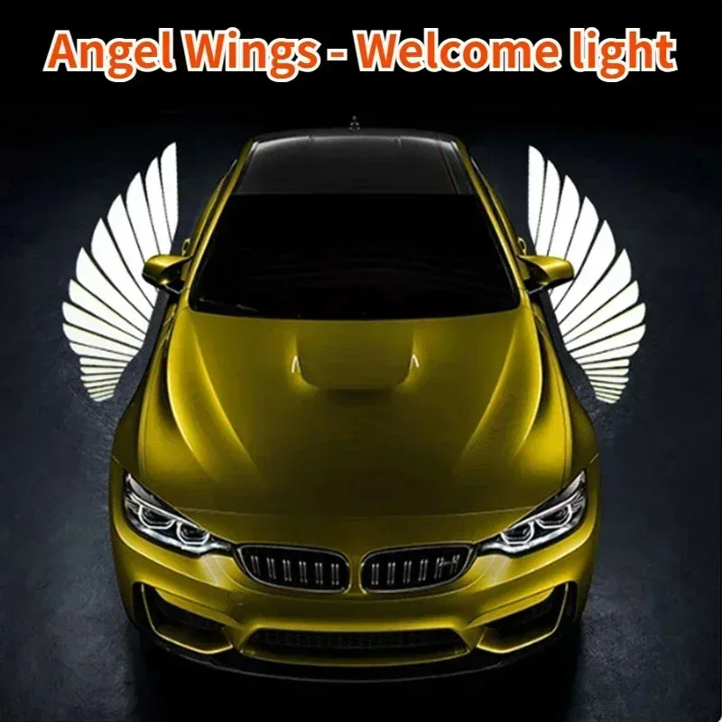 

2piece Car Angel Wings Welcome Light LED Light Rearview Mirror Welcome Light Angel Wings Carpet Projection