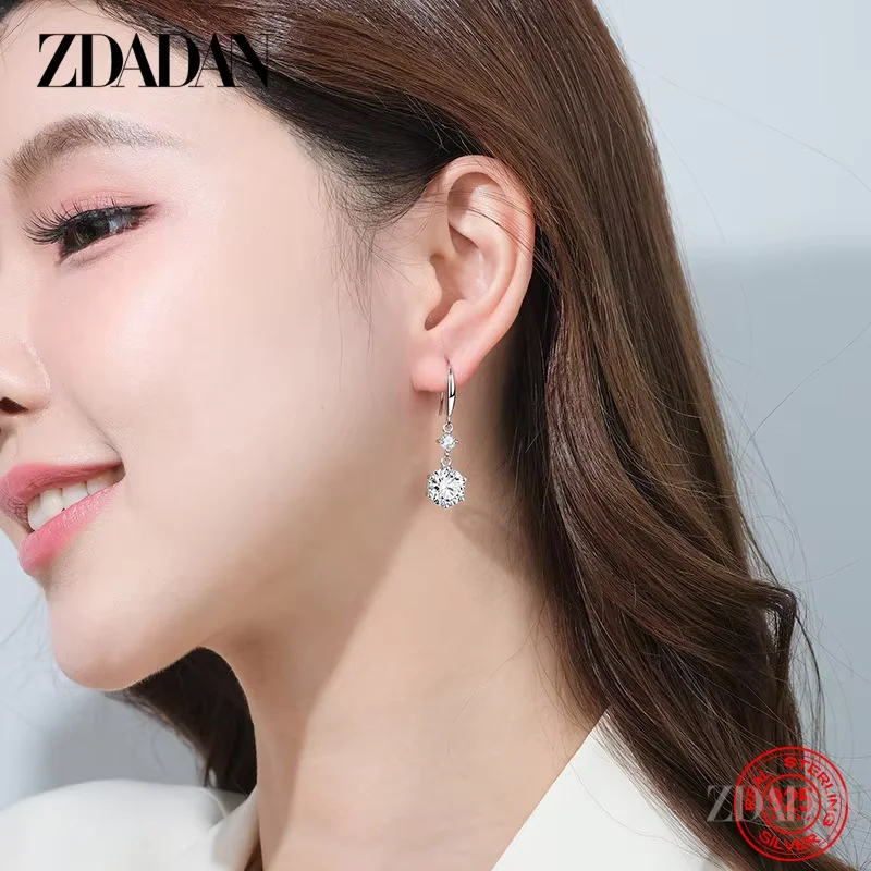 ZDADAN 925 Silber Runde Blaue Zirkon Lange Tropfen Ohrringe Für Frauen Mädchen Mode Schmuck – Detail 2