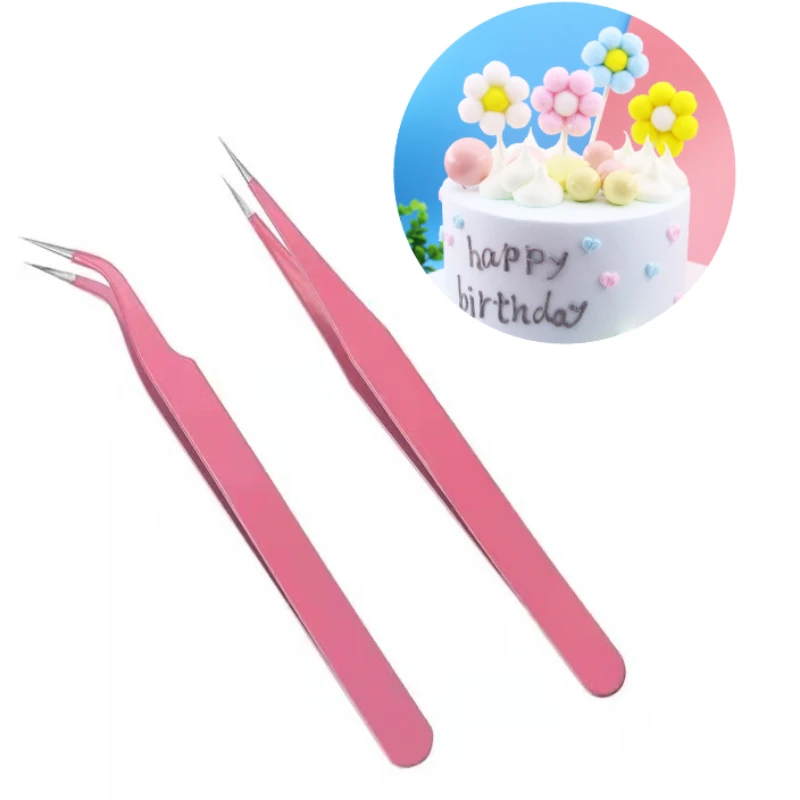 Stainless Steel Tweezers Cake Decoration Cake Decorations Baking Decorations Cake Bakeware Cake Decorating Tools Baking Supply 2Pcs/set Anti-static Elbow and Straight Stainless Steel Tweezers Cake Mold Sugarcraft Tool For Kitchen Bake ware Decoration