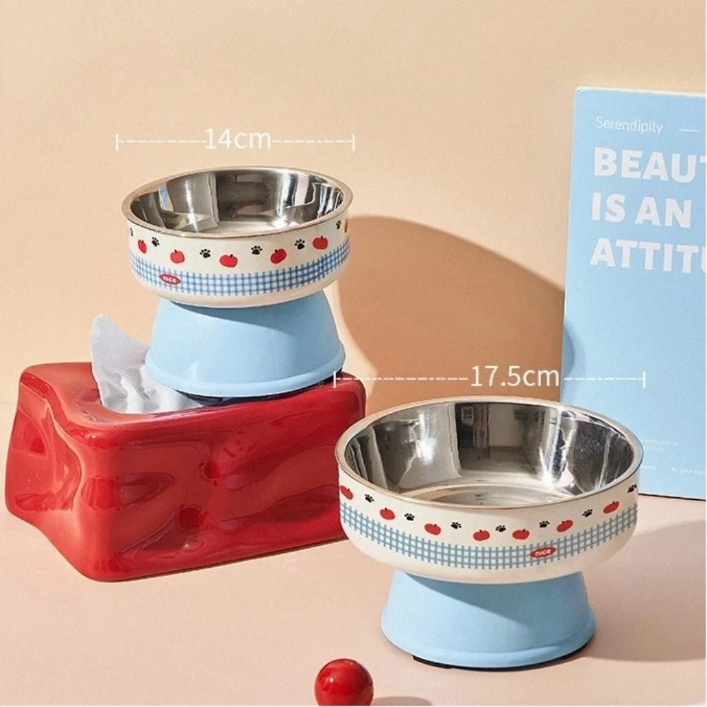 Cute Stainless Steel Pet High-foot Bowl Colorful Neck-protecting Cat Bowl - PeticaDeals
