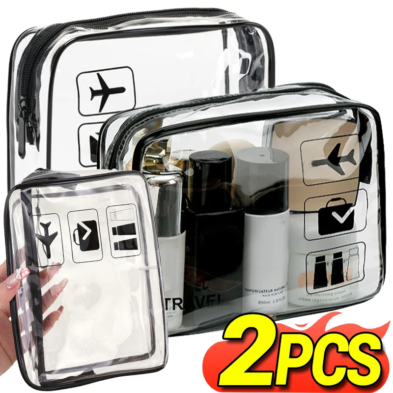 1-2pcs 투명 지퍼 메이크업 보관 가방 주최자 상자 PVC 여행 세면 용품 가방 방수 세면 용품 워시 화장품 주머니
