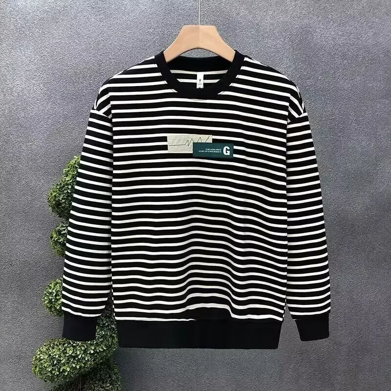 thumbnail image 1 of Camiseta para hombre, sudadera de manga larga a rayas, capa base, citas de diseñador, ropa Y2k, jersey de poliéster de elasticidad normal para hombre, 1 of 5