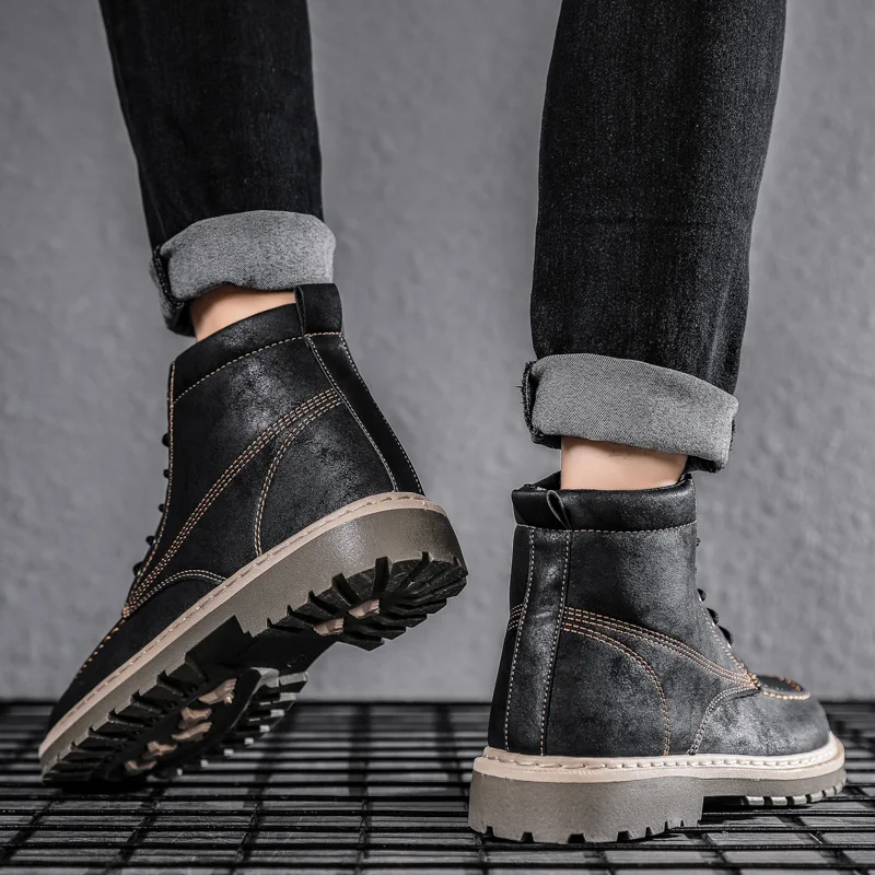 Модные ботильоны, мужские ботинки, мужские модные ботинки, мужская рабочая обувь с высоким берцем, британский стиль, размер 39-44